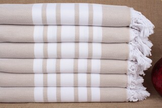Telo Hammam In Puro Cotone 170x270 Cm, Beige E Bianco, Leggero E Assorbente Per Sauna, Spiaggia, Yoga E Viaggio