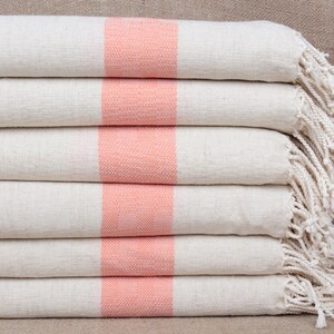 Turkish Beach Towel, Wholesale Towels, Orange Towel, Striped Towel, 36x71 Inches Linen Peshtemal, Embroidered Towel, Wedding Peshtemal,