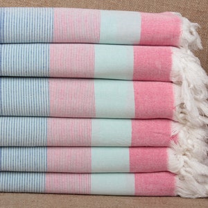 Bath Towel, Turkish Beach Towel, Mint-Fuchsia Towel, Striped Peshtemal, 40x67 Inches Bridal Shower Towel, Summer Towel,