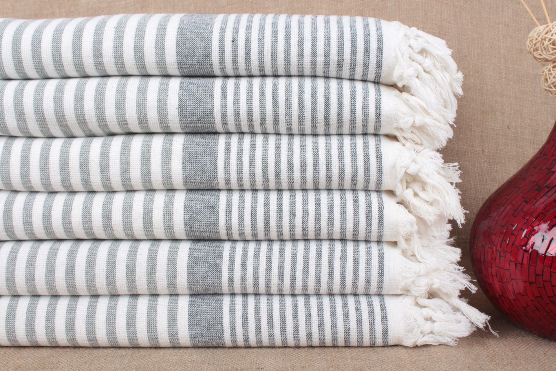 Organic Cotton Towels, Turkish Beach Towel, Striped Peshtemal, 40x67 Inches Pool Sarong Travel Turkey