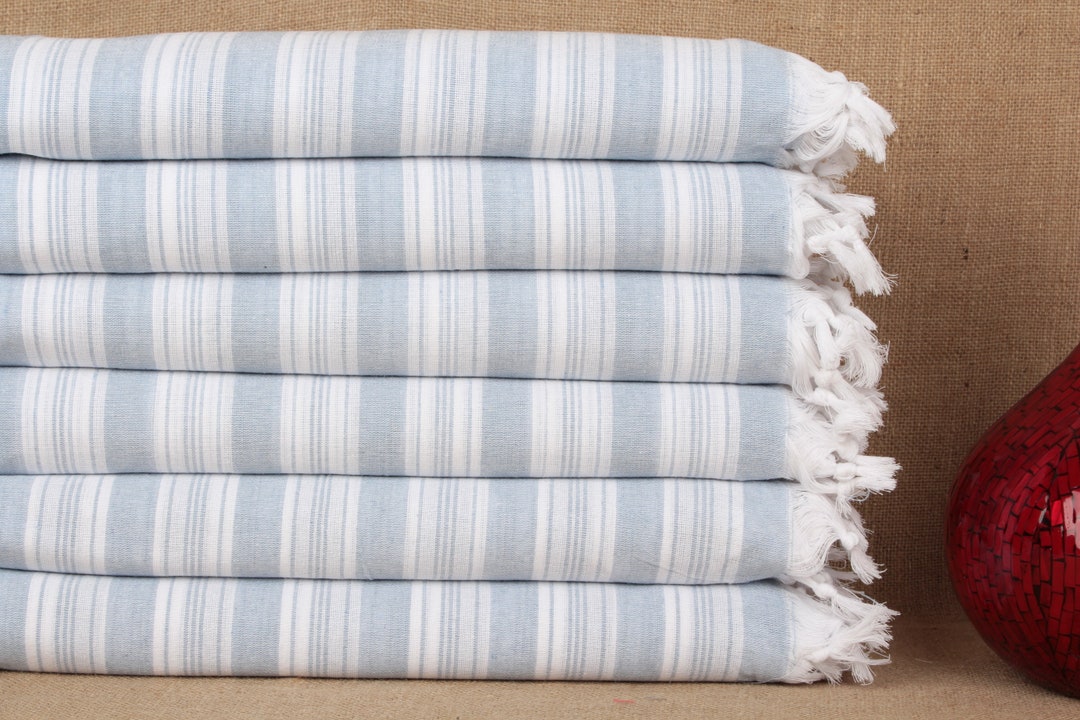 Turkish Beach Towel, Turkish Bath Towel, Baby Blue Towel, Striped ...