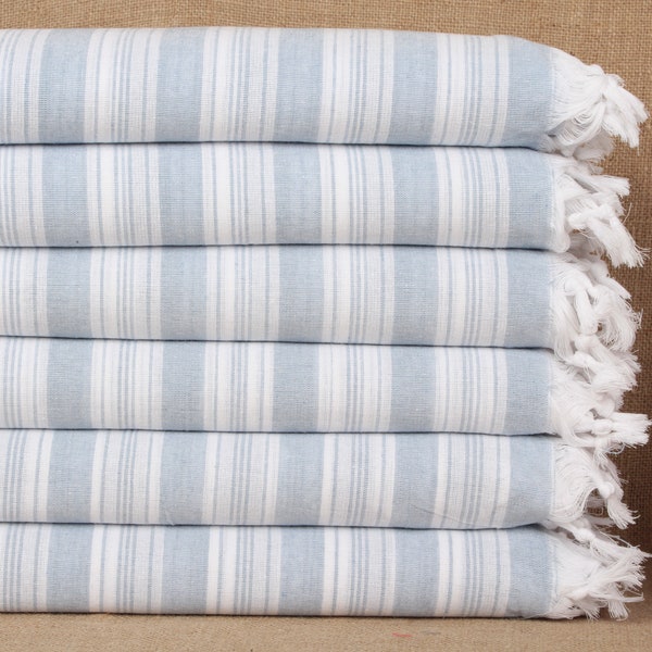 Turkish Beach Towel, Turkish Bath Towel, Baby Blue Towel, Striped Peshtemal, 40x71 Inches Pool Towel, Spa Peshtemal, Picnic Peshtemal,