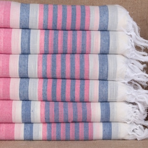 Wholesale Towels, Organic Beach Towel, Pink-Navy Blue Peshtemal, Striped Towel, 40x67 Inches Bridal Shower Towel, Organic Peshtemal,