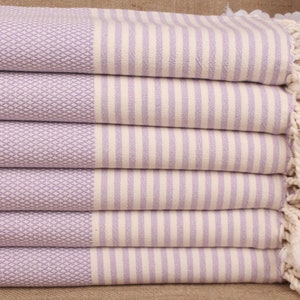 Gift For The Home, Personalized Turkish Towel, Best Friend Gift, Striped Towel, 32x67 Inches Lilac Cotton Towel, Valentines Gift,