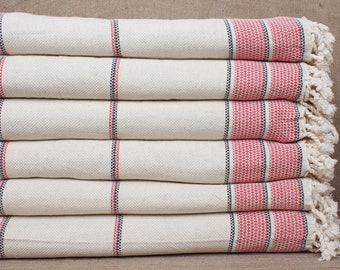 Home Decor Blanket, Turkish Blanket, Red Blanket, Striped Blanket, 95x103 Inches Linen Throw, Organic Cotton Bedspread, Couch Throw,