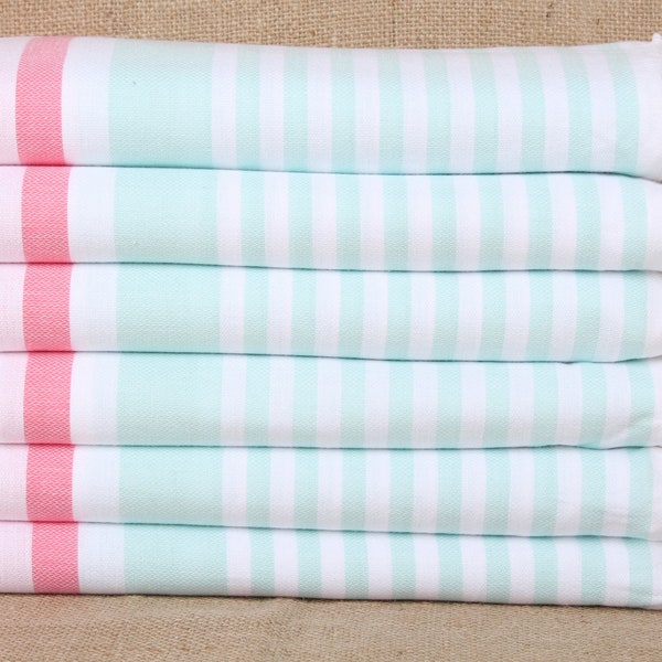 Embroidered Beach Towel, Custom Beach Towel, Pink-Mint Towel, Striped Towel, 36x67 Inches Bridal Shower Favors, Wedding Towel,