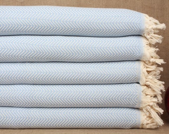 75x91 Inches Wedding Gift Blankets, Handwoven Blanket, Baby Blue Throw, Chevron Throw, Bohemian Bedspread, King Size Blanket,