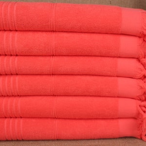 Turkish Towel, 36x71 Inches Vermilion Cotton Towel, Bath Towel, Striped Terry Towel, Custom Wedding Gifts, Boyfriend Christmas Gift,