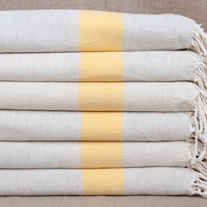 Turkish Beach Towel, Turkish Towel, Yellow Towel, Striped Peshtemal, 36x71 Inches Linen Peshtemal, Turkish Towel for Bath,