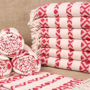 Turkish Towels Beach, Personalized Turkish Towel, Red-Light Beige Towel, Diamond Towel, 40x71 Inches Wedding Gifts for Couple Personalized,