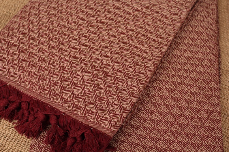 Custom Blanket, Picnic Blanket, Burgundy Throw, Heart Design Blanket, 75x87 Inches Turkish Blanket, Pilates Throw, Designer Blanket, image 6