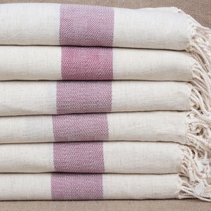 Organic Beach Towel, Organic Towel, Burgundy Peshtemal, Striped Towel, 36x71 Inches Linen Towel, Monogrammed Towel, Wedding Towel,