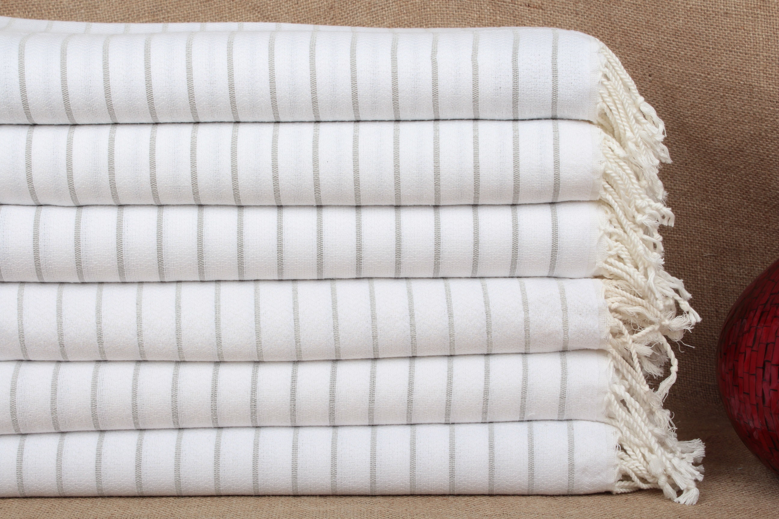Bath Towel, Personalized Turkish Light Gray Striped 40x71 Inches Gift For Her, Home Decor