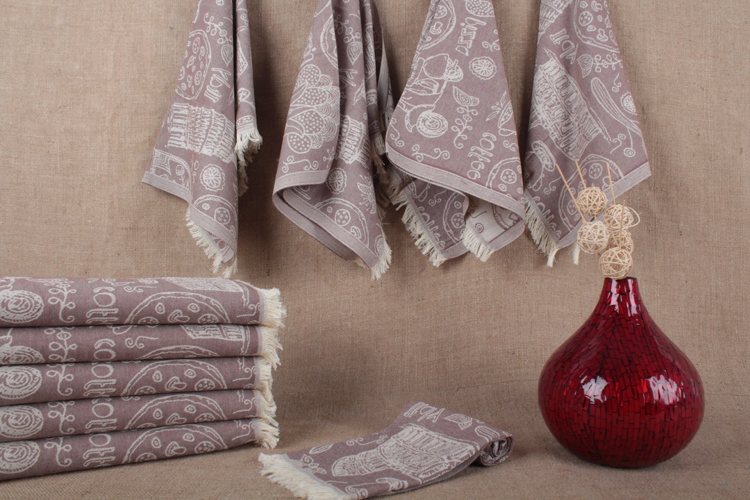 Dish Towel, Kitchen Towel, Italian Symbols Patterned Napkin, 20x28