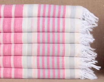 Beach Towel, Turkish Beach Towel, Pink-Gray Towel, Striped Peshtemal, 40x67 Inches Turkish Towel for Gift, Fouta Peshtemal, Guest Peshtemal,