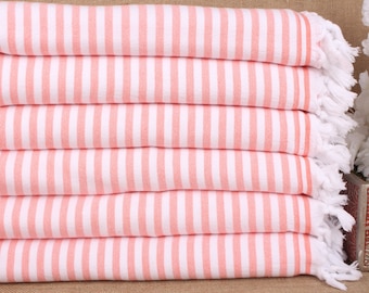 Gift For The Home, Terry Striped Towel, Bachelorette Gifts, 36x71 Inches Orange Cotton Towel, Turkish Towel Beach, Valentines Day Gift,