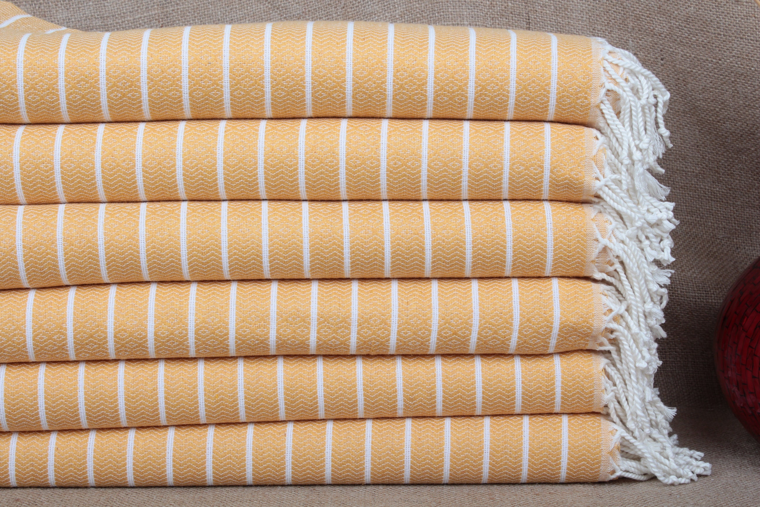 Turkish Beach Towel, Wholesale Towels, Mustard Peshtemal, Striped 40x71 Inches Towel Wholesale, Tablecloth