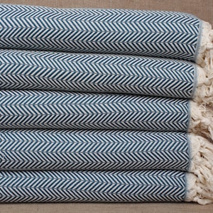 Bedcover, Handwoven Blanket, Petrol Blue Throw, Chevron Throw, 75x91 Inches Handwoven Bedspread, Designer Throw, Organic Throw,
