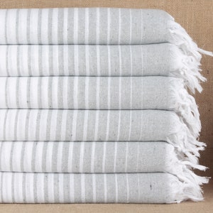 Turkish Towel, Organic Cotton Towels, White-Gray Towel, Striped Towel, 40x69 Inches Small Blanket, Summer Towel, Hotel Peshtemal,