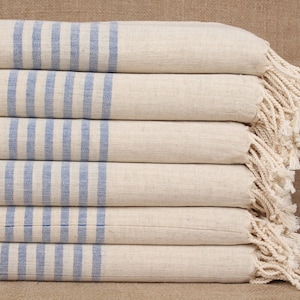 Turkish Towel Beach, Bachelorette Towel, Sax Blue Striped Linen Towel, 36x67 Inches Bachelor Party Favors, Gift Towel, Turkey Towel,