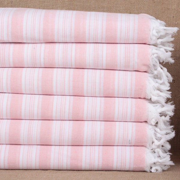 Organic Beach Towel, Wedding Gift Towels, Light Powder Pink Towel, Striped Peshtemal, 40x71 Inches Embroidered Towel, Travel Towel,