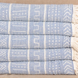 Turkish Bedspread, Picnic Blanket, Aztec Design Bedcover, 79x91 Inches Couch Cover, Blue Blanket, King Size Bedspread, Bulk Order Blanket,