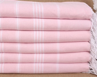 Bridesmaid Gift Towel, Striped Towel, Handmade Gift, 40x71 Inches Light Pink Cotton Towel, Turkish Towel Beach, Bridal Shower Gifts,
