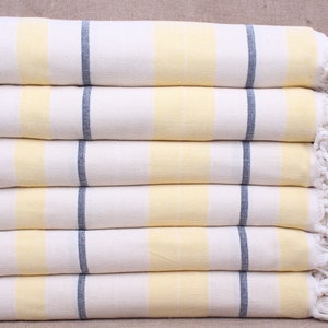 Turkish Bedspread, Wholesale Blankets, Navy Blue-Yellow Blanket, Striped Throw, 79x99 Inches Wedding Gift Blanket, Yoga Blanket,