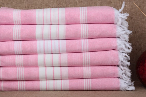 Turkish T Basic Single Stripe Beach Towel - Light Pink