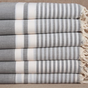 Personalized Turkish Towel, Organic Beach Towel, Dark Gray Towel, Striped Towel, 40x71 Inches Turkish Towel for Gift, Picnic Peshtemal,