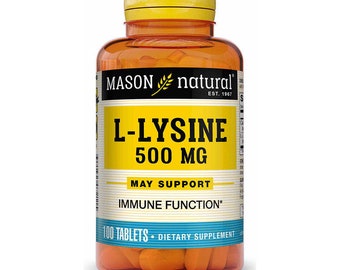 Mason Natural L-Lysine 500 mg with Calcium - Improved immune Function, Enhanced Nutrient Absorption, Essential Amino Acid, 100 Tablets