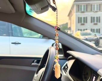 Agate & Peace Charm | Handmade Rearview Mirror Accessory