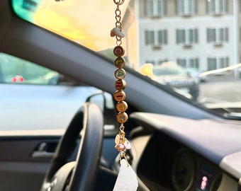 Raw Quartz Car Charm | Freshwater Pearls, Gold-Plated Accessory