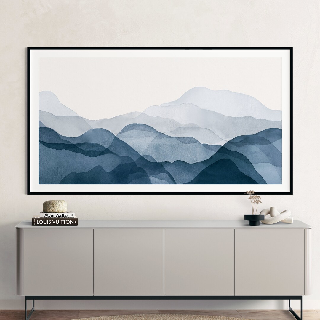 Samsung Frame TV Art, Smart TV Art, Navy Blue Abstract Watercolor Art, Instant Digital Download