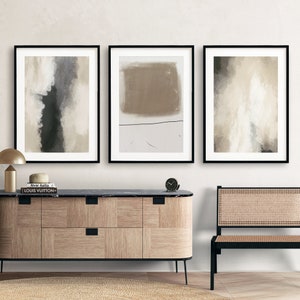 Modern Neutral Abstract 3 piece printable wall art, Black and Beige abstract set of 3 prints, Minimalist Neutral gallery wall set