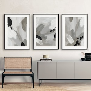 Black and White Abstract printable wall art Set of 3, Modern neutral 3 piece wall art, Minimalist Neutral gallery wall set, Instant Download