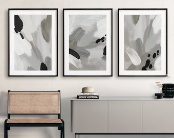 Black and White Abstract printable wall art Set of 3, Modern neutral 3 piece wall art, Minimalist Neutral gallery wall set, Instant Download