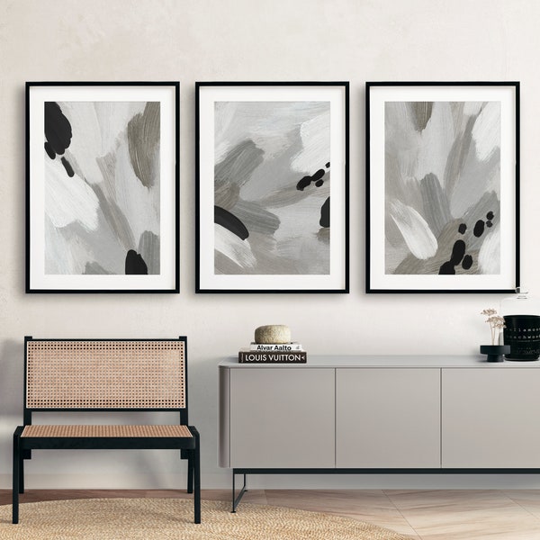 Black and White Abstract printable wall art Set of 3, Modern neutral 3 piece wall art, Minimalist Neutral gallery wall set, Instant Download