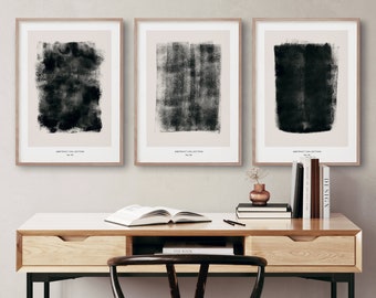 Black Abstract Exhibition posters Set of 3 Printable wall art, Minimalist museum posters, Black white 3 piece wall art, Downloadable prints
