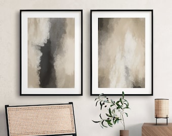 Neutral Abstract printable wall art set of 2 prints, Black and Beige Scandinavian wall art, Nordic art prints, Above bed art prints