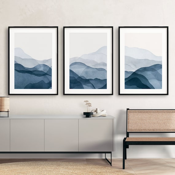Set of 3 Printable Wall Art Navy Blue Wall Art Ombre - Etsy