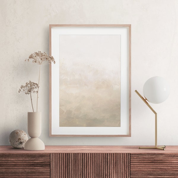 Minimalistische abstracte afdrukbare muurkunst, beige en witte ombre print, neutrale toon grote muurkunst, moderne abstracte kunstprint, slaapkamerdecor