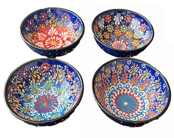 4 cuencos decorativos turcos de cerámica pintados a mano