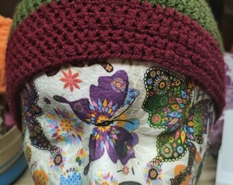 Green and burgundy hat