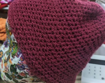 Handmade Crochet Burgundy Hat, Cozy Winter Wear