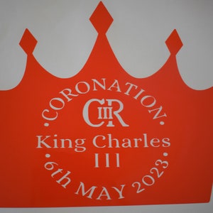 King Charles III Coronation logo and Crown vinyl decal quality 3 part sticker 28x21cm multiple colours windows cars doors perspex displays