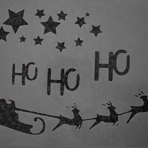 A4 Stencil Santa Father Christmas Sleigh & Reindeers HO HO HO scene windows car canvas mirrors tins cards baking strong reusable .190 Mylar