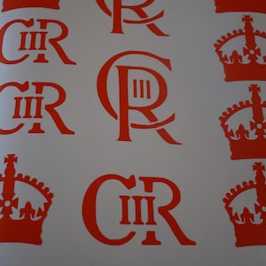 King Charles III Coronation logo and Crown vinyl decal quality 3 part sticker 11 stencils multiple colours windows car doors perspex display