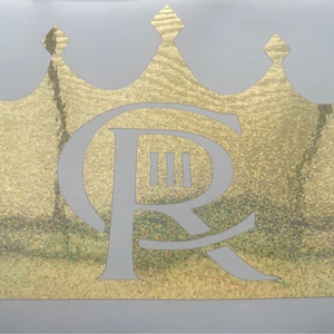 King Charles III Coronation logo and Crown vinyl decal quality 3 part sticker 28x21cm multiple colours windows cars doors perspex displays