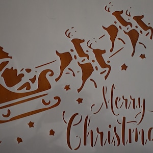 Stencil A4 Approx Santa Father Christmas sleigh and reindeers stencil re-useable strong .190 Mylar airbrushing painting decoration